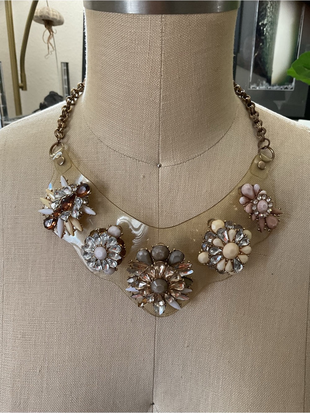 Statement Floral Bib Necklace in Blush and Gold